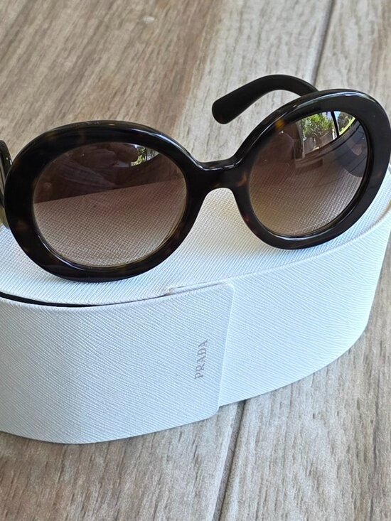 Prada Accessories - Prada SPR Minimal Baroque Oversize Round tortoise Sunglasses
